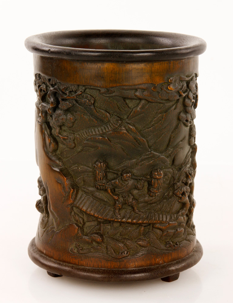 Appraisal: - Chinese Carved Bamboo Brush Pot Bamboo brush pot China