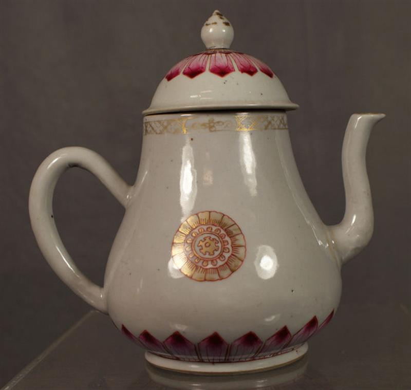 Appraisal: Chinese Export porcelain teapot bulbous form gilt lotus form decoration