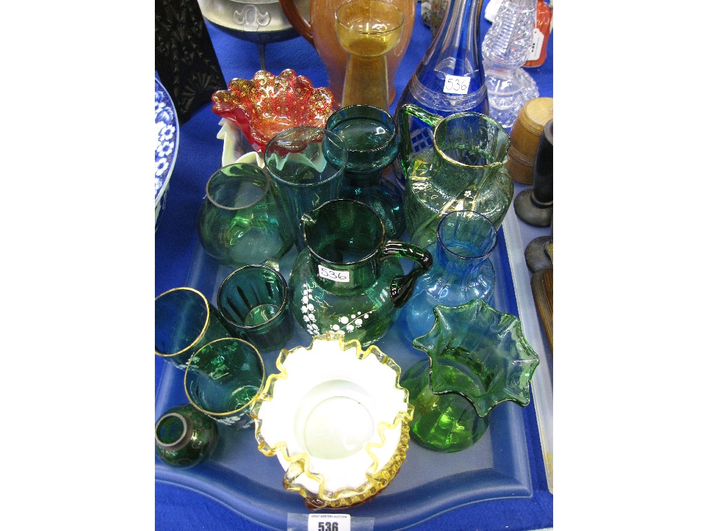 Appraisal: Tray lot of assorted coloured glassware to include Victorian glass