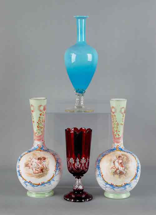 Appraisal: Pair of camphor glass vases early th c with cherub