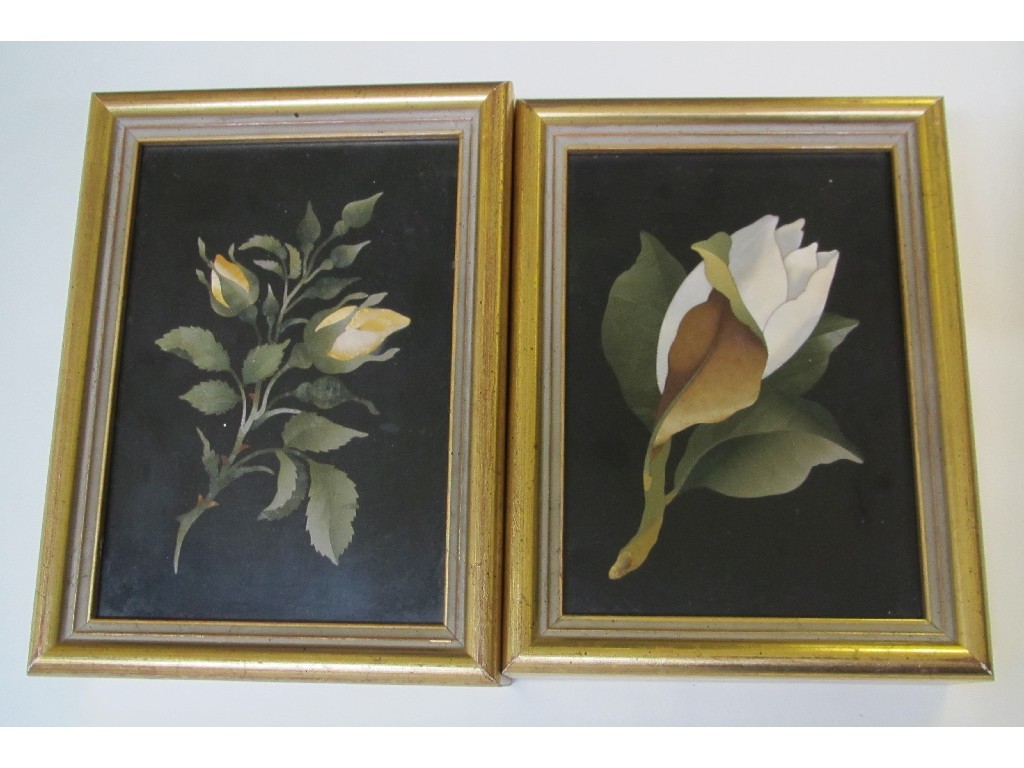 Appraisal: Two pietro dura panels one inlaid with rosebuds the other