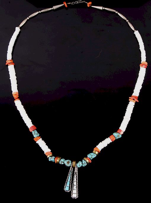 Appraisal: Navajo Turquoise and Coral Pendant Necklace This is a Navajo