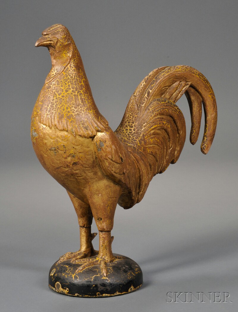 Appraisal: Painted and Gilded Cast Iron Gamecock Figure America late th