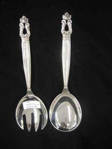 Appraisal: Georg Jensen ''Acorn'' Sterling Salad Set famous Danish silversmith ''