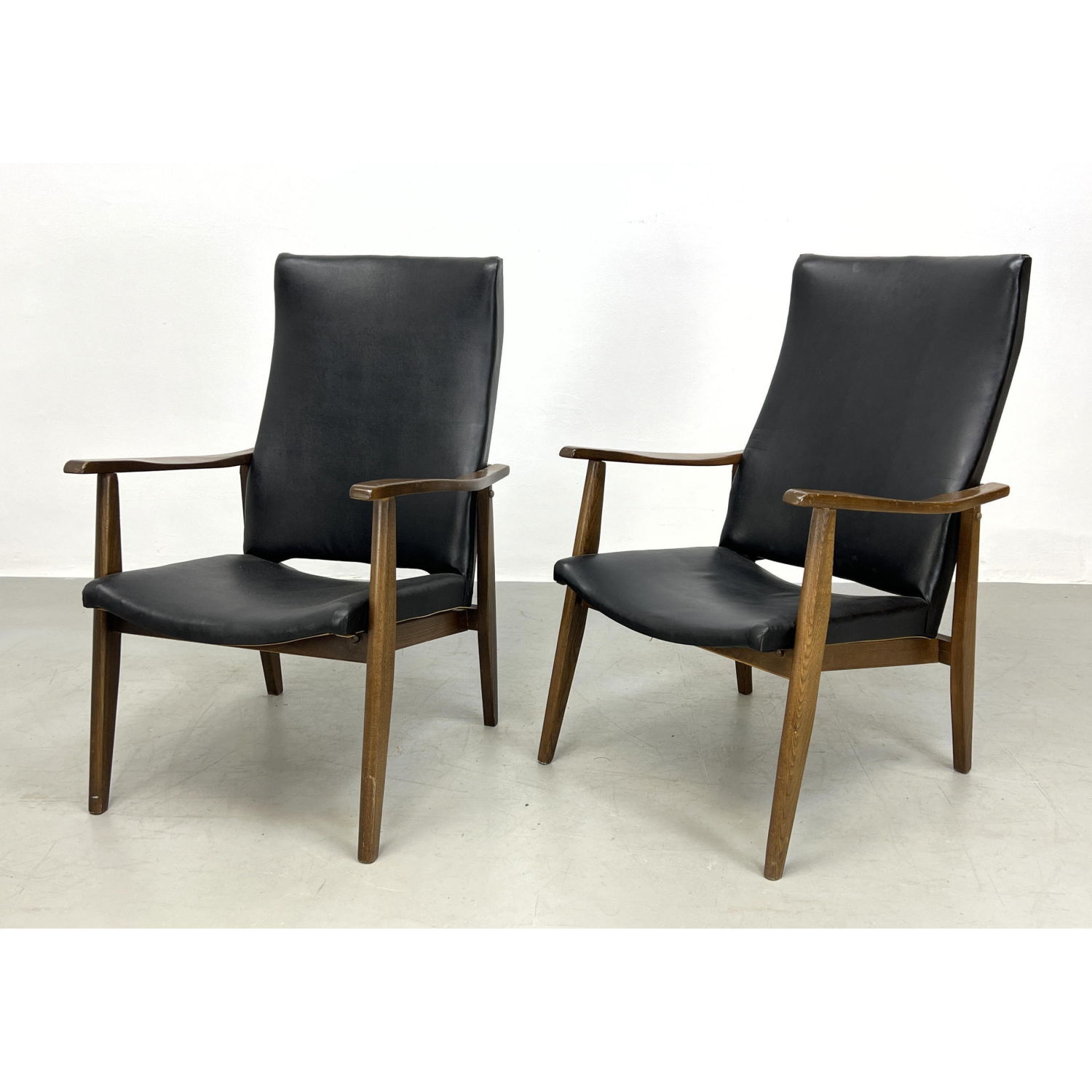 Appraisal: Pr Tall Back Mid Century Modern Lounge Chairs Open Side