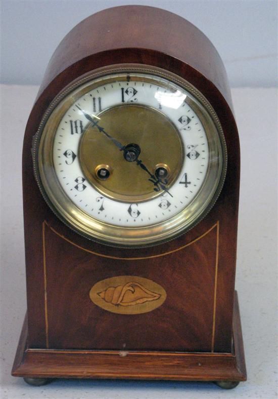 Appraisal: Edwardian mahogany and inlaid mantel clock with twin train movement