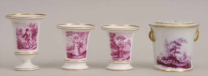 Appraisal: ENGLISH PORCELAIN THREE-PIECE GARNITURE AND A BOUGH POT AND LINER