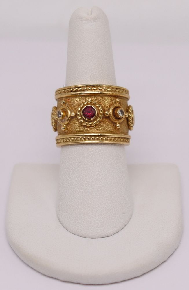 Appraisal: JEWELRY Etruscan Revival kt Gold Diamond and Colored Gem Ring