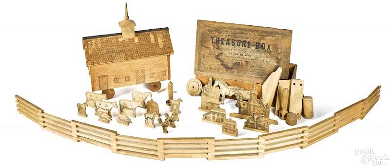 Appraisal: Crandall's Treasure Box and barn pull toy Crandall's Treasure Box