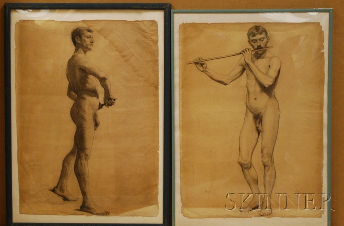 Appraisal: Lot of Two Drawings of Standing Male Nudes American School