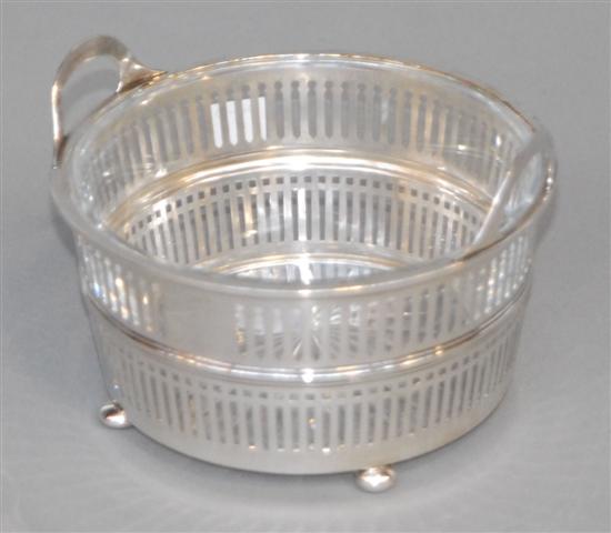 Appraisal: STERLING SILVER AND CRYSTAL BASKET By RD With pierced sides