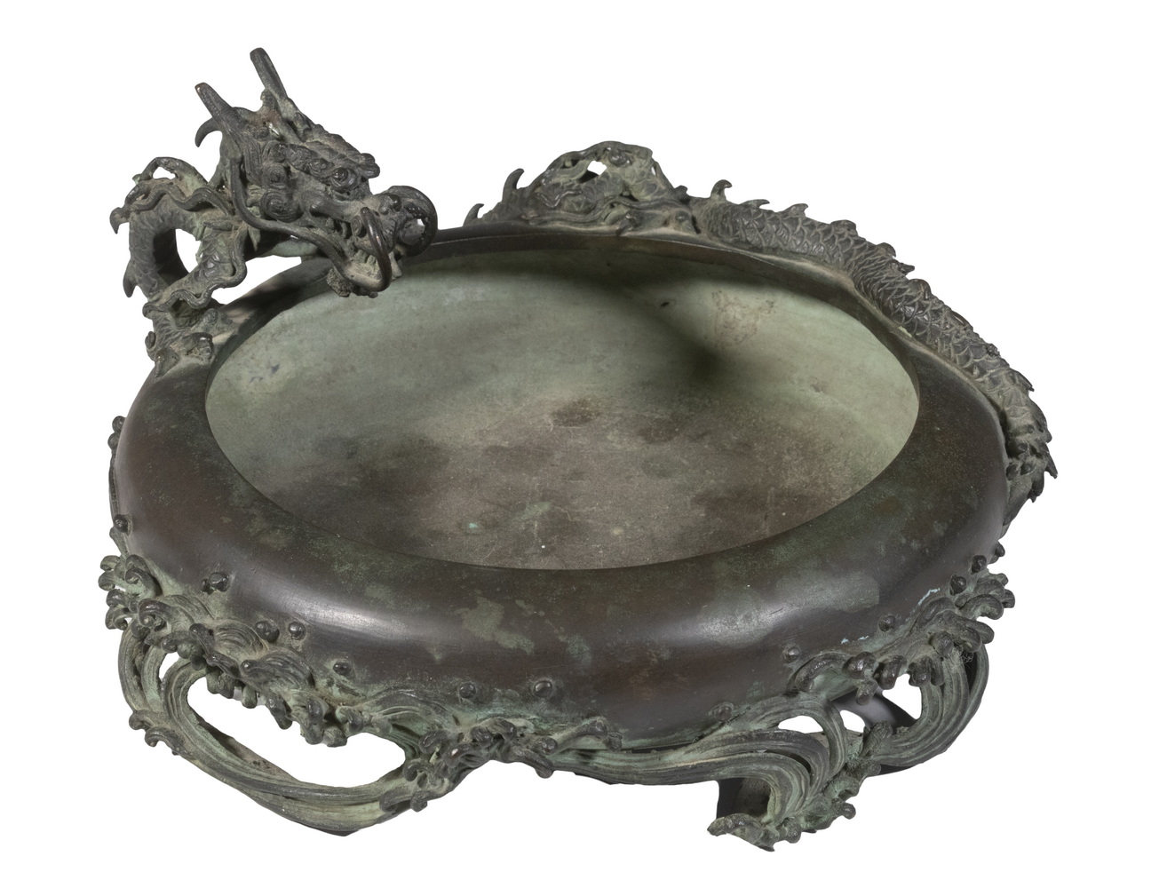 Appraisal: JAPANESE BRONZE DRAGON BOWL Meiji Period Figural Low Bowl by