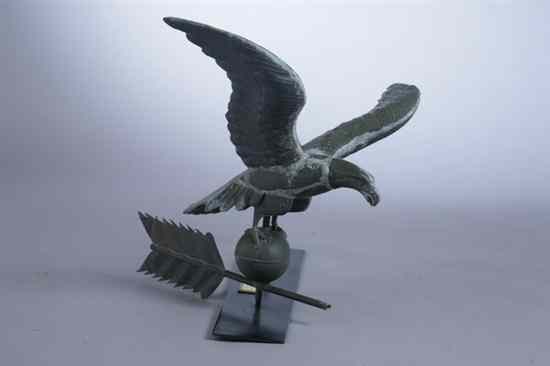 Appraisal: AMERICAN SPREAD-WING EAGLE WEATHERVANE th century Tin - in x