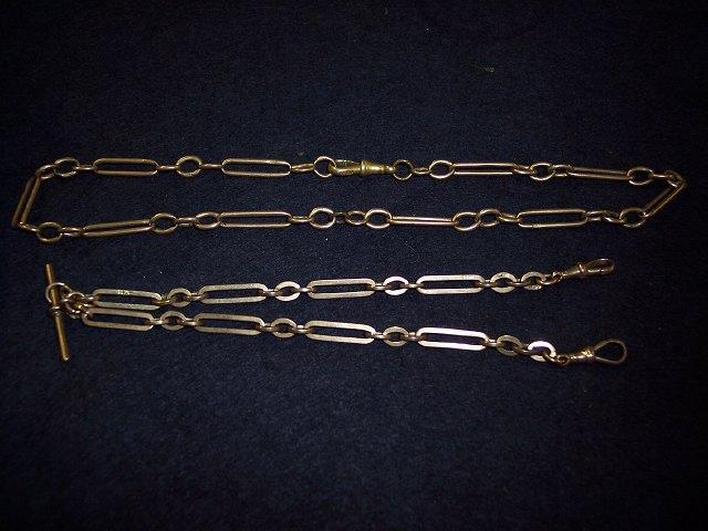 Appraisal: Two ct gold fetter-and-three watch chains