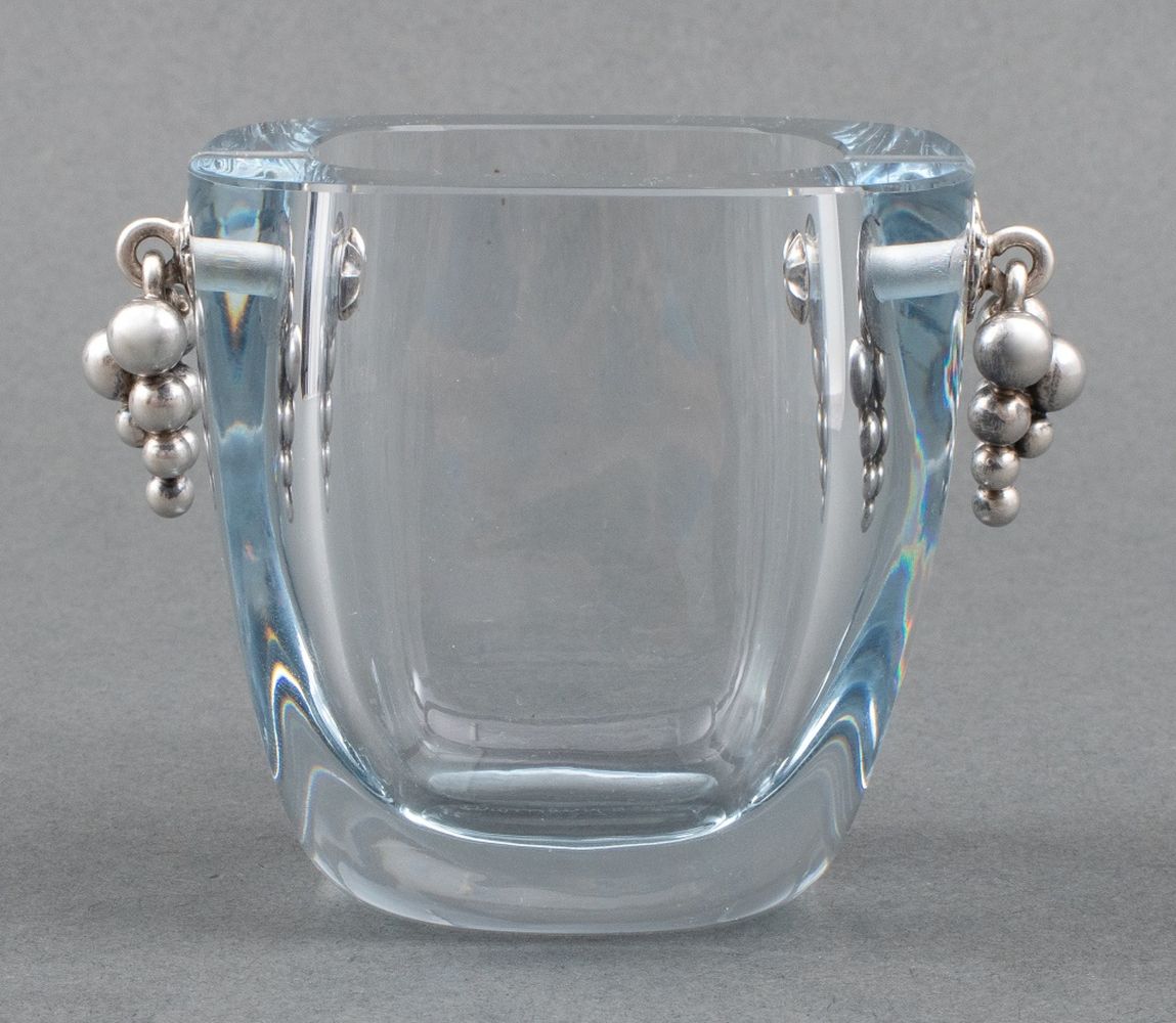 Appraisal: DANISH MODERN SILVER MOUNTED GLASS VASE Danish Modern Silver Mounted