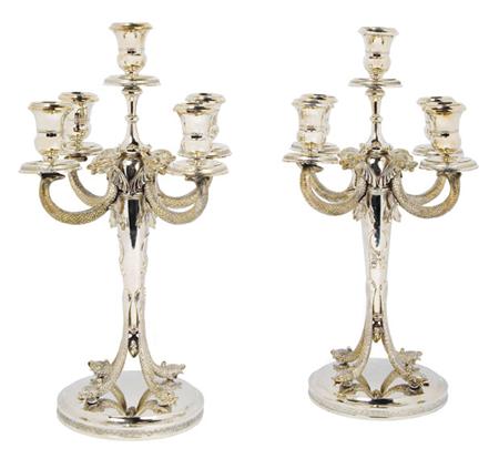 Appraisal: Pair of Continental Silver Five-light Candelabra Estimate -