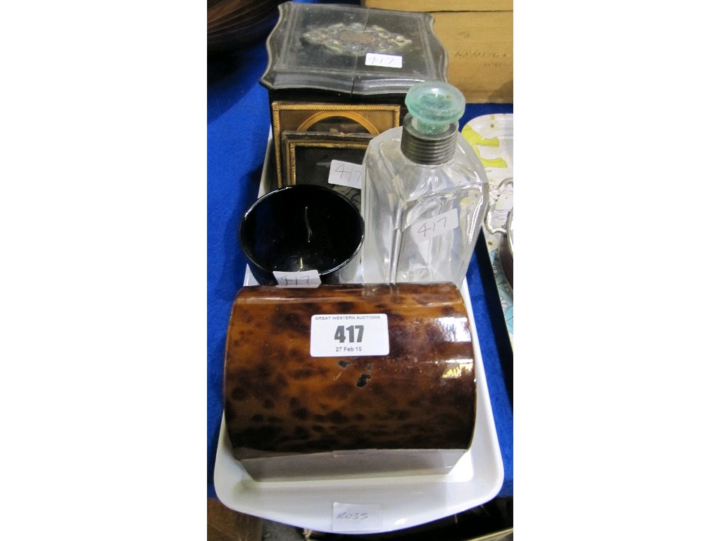 Appraisal: Lot comprising small decanter box scent bottle dome topped box