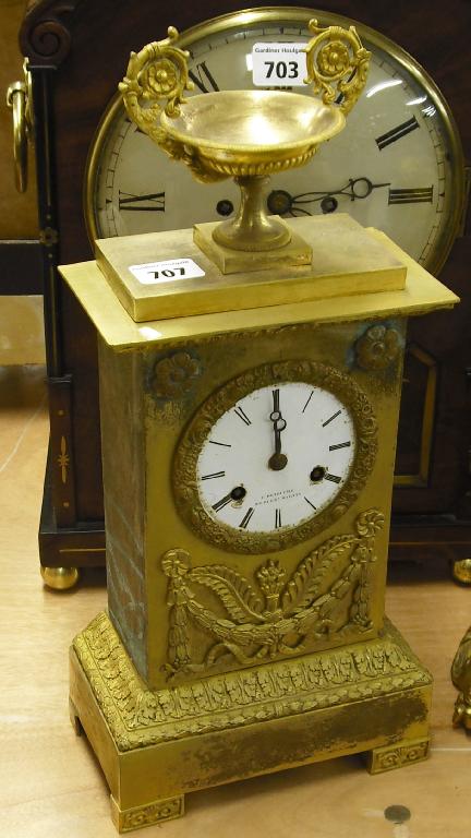 Appraisal: French Empire ormolu mantel clock the movement with outside countwheel