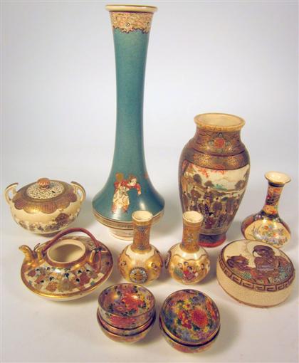 Appraisal: Group of thirteen Japanese satsuma articles Comprising two covered pots