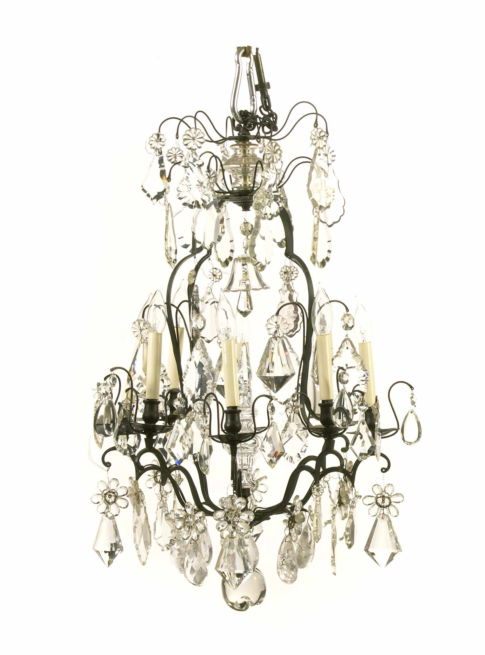 Appraisal: A Rococo style patinated wrought metal and cut glass eight