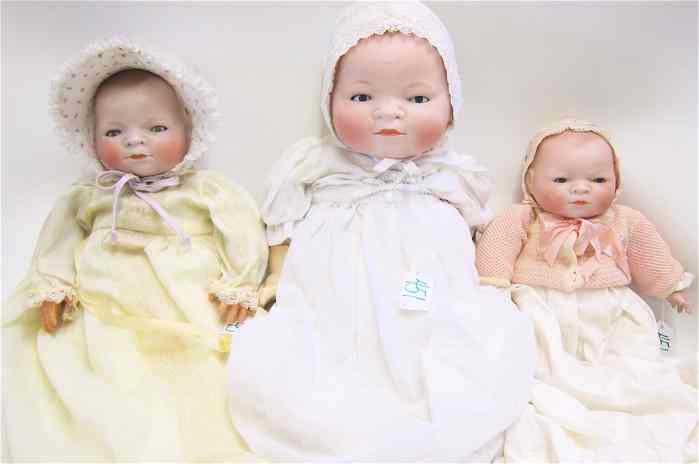 Appraisal: THREE GERMAN BISQUE HEAD ''BYE-LO'' BABY DOLLS various sizes each