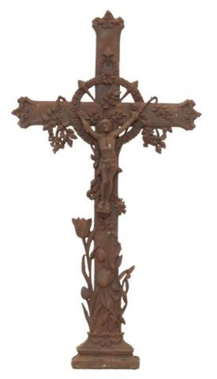 Appraisal: French cast iron crucifix cross th c having foliate wreath