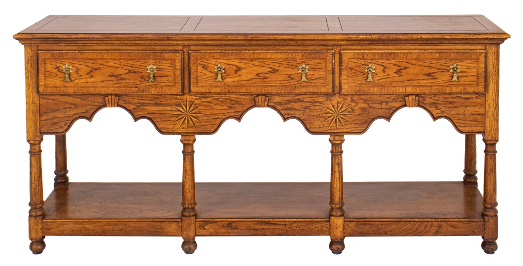 Appraisal: JACOBEAN OAK STYLE SERVER Jacobean Oak style elongated rectangular top