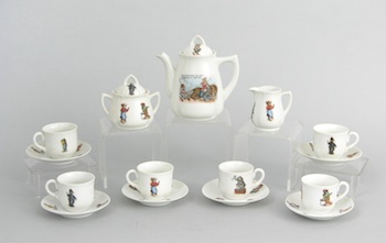 Appraisal: A Porcelain Child's Tea Set with Circus Motif Each piece