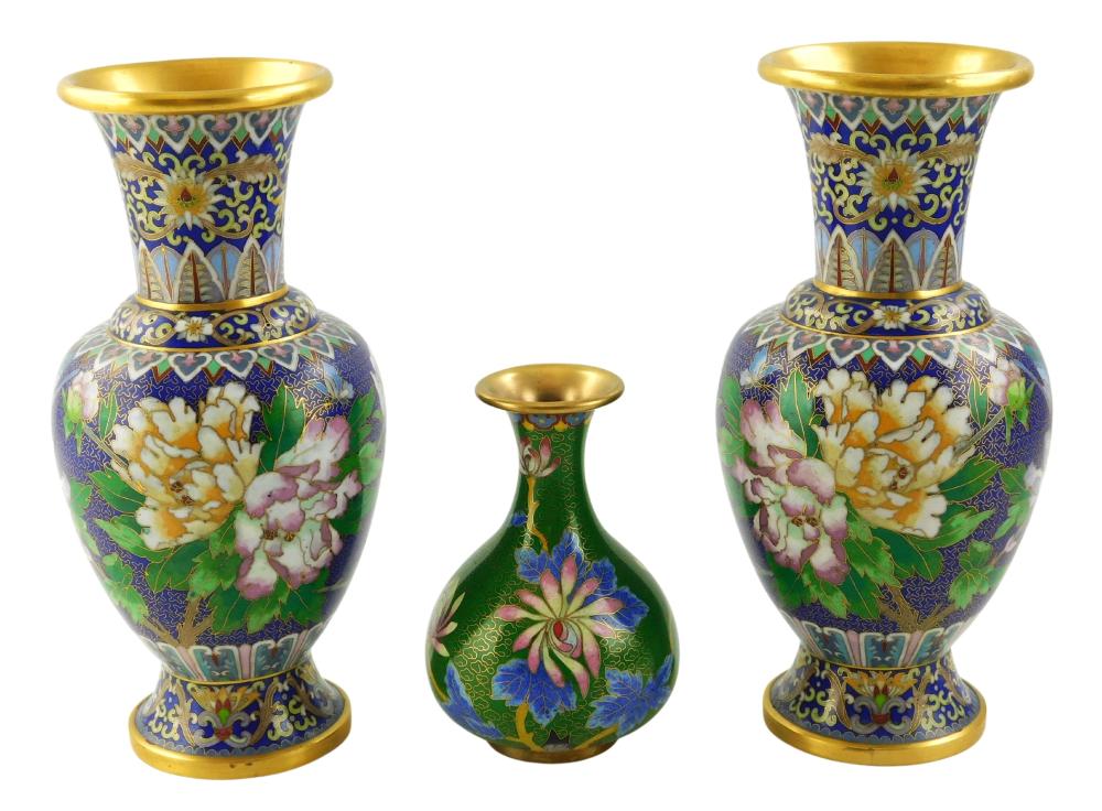 Appraisal: ASIAN THREE CLOISONN VASES JAPANESE LATE TH TH C PAIR