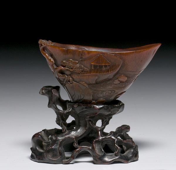 Appraisal: CHINESE RHINOCEROS HORN LIBATION CUP probably Kang Hsi Dynasty -