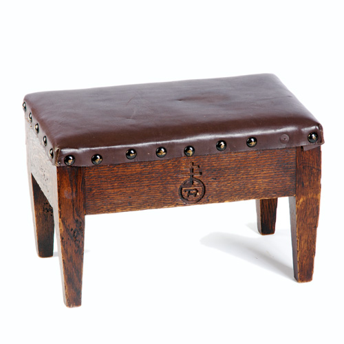 Appraisal: ROYCROFT Footstool with tapering legs and tacked-on brown leather Original