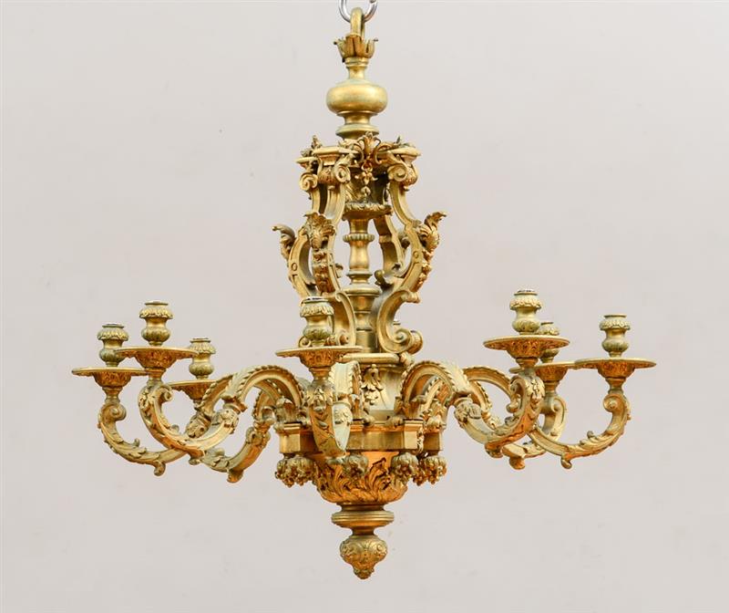 Appraisal: LOUIS XIV STYLE GILT-METAL EIGHT-LIGHT CHANDELIER Of typical cape form