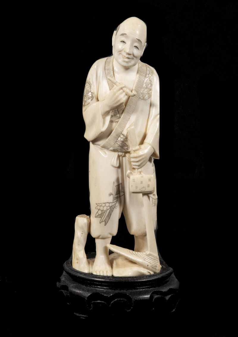 Appraisal: MEIJI PERIOD JAPANESE IVORY FIGURINE th c Okimono of a