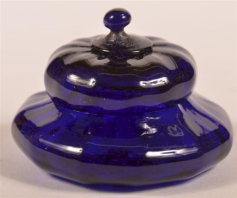 Appraisal: Cobalt Blue Blown Rib Covered Ink Well Cobalt Blue Blown