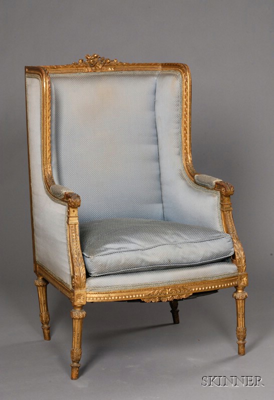 Appraisal: Louis XVI Style Giltwood Bergere early th century frame carved