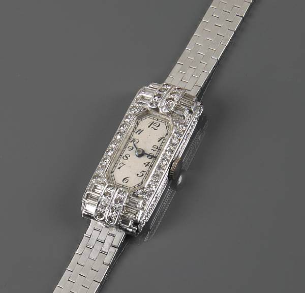 Appraisal: A diamond platinum cased and k white gold wristwatch with