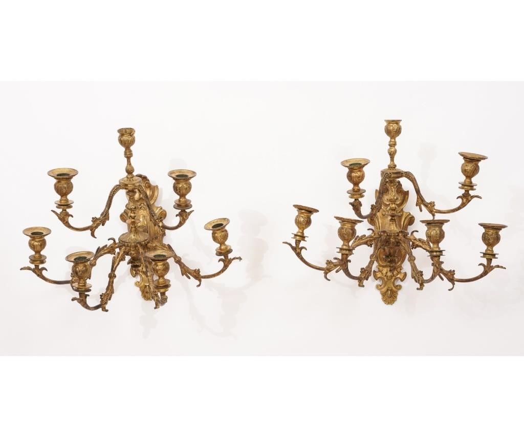 Appraisal: Pair of Louis XVI style brass gilt metal wall sconces