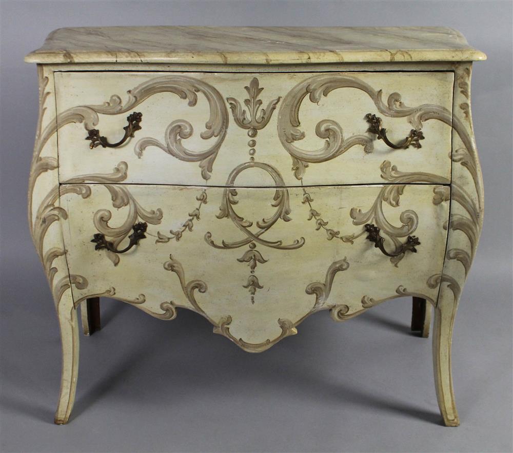 Appraisal: LOUIS XV STYLE PAINTED BOMBE COMMODE having a shaped top