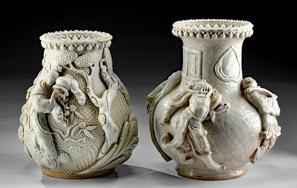 Appraisal: Pair of th C Chinese Qing Blanc De Chine Vases