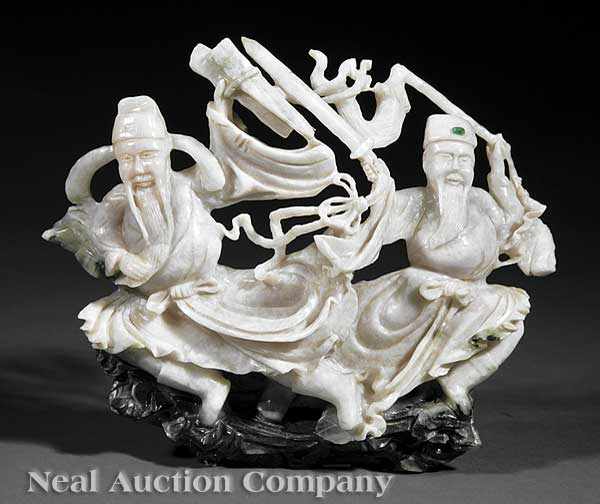 Appraisal: A Chinese Milky White and Spinach Green Jade Figural Group