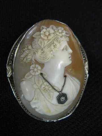 Appraisal: Cameo Pin or Pendant k white gold filagree setting carved