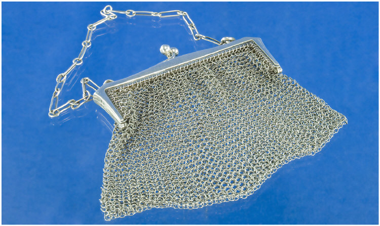 Appraisal: Silver Mesh Purse with Chain Handle x inches Hallmarked to