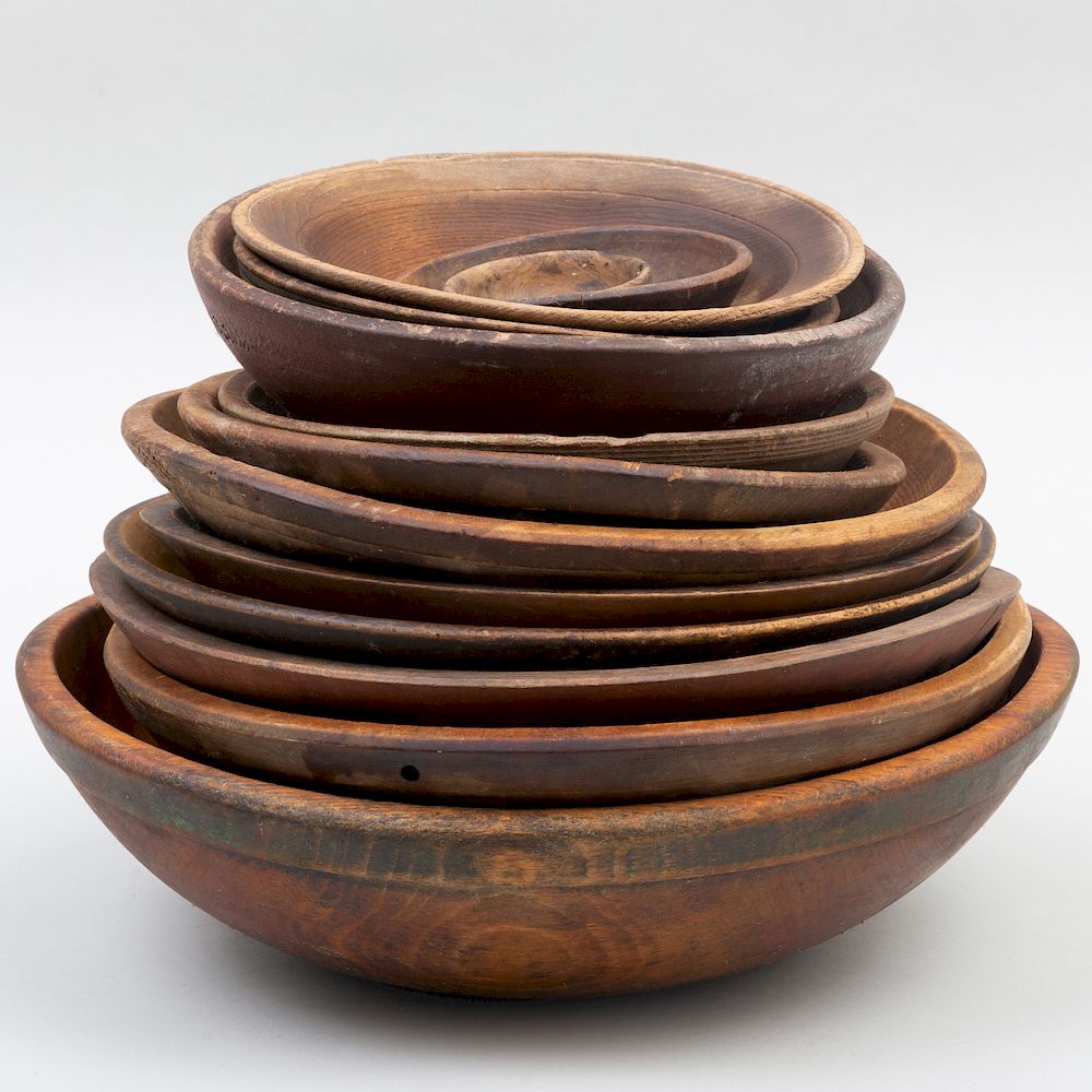 Appraisal: Group of Thirteen American Wood Bowls Various sizes and forms