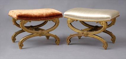 Appraisal: PAIR OF LOUIS XVI-STYLE CARVED GILTWOOD TABOURETS A CURULE Each