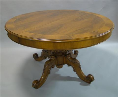 Appraisal: EUROPEAN CIRCULAR EXTENSION DINING TABLE The banded circular top extended