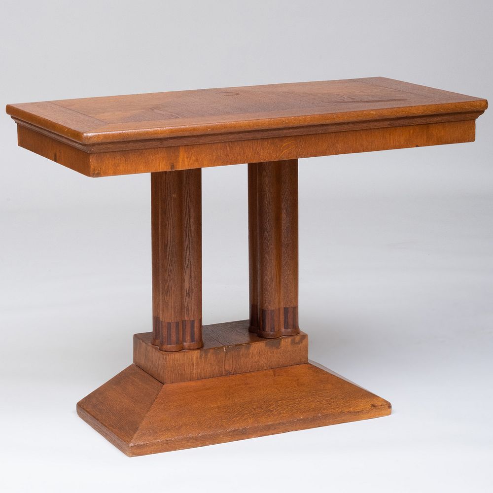 Appraisal: Modern Inlaid Oak Hall Console x x in Masterful Mix