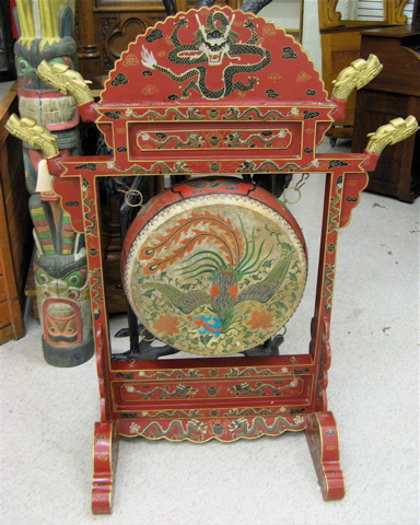 Appraisal: IMPERIAL CHINESE CEREMONIAL DRUM AND FLOOR STAND the round two-sided