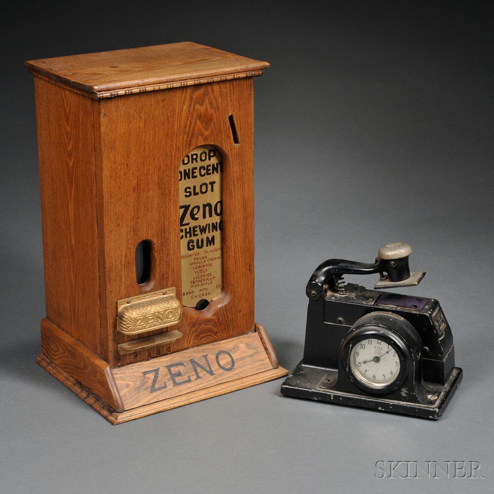 Appraisal: Zeno Chewing Gum Dispenser early th century the oak case