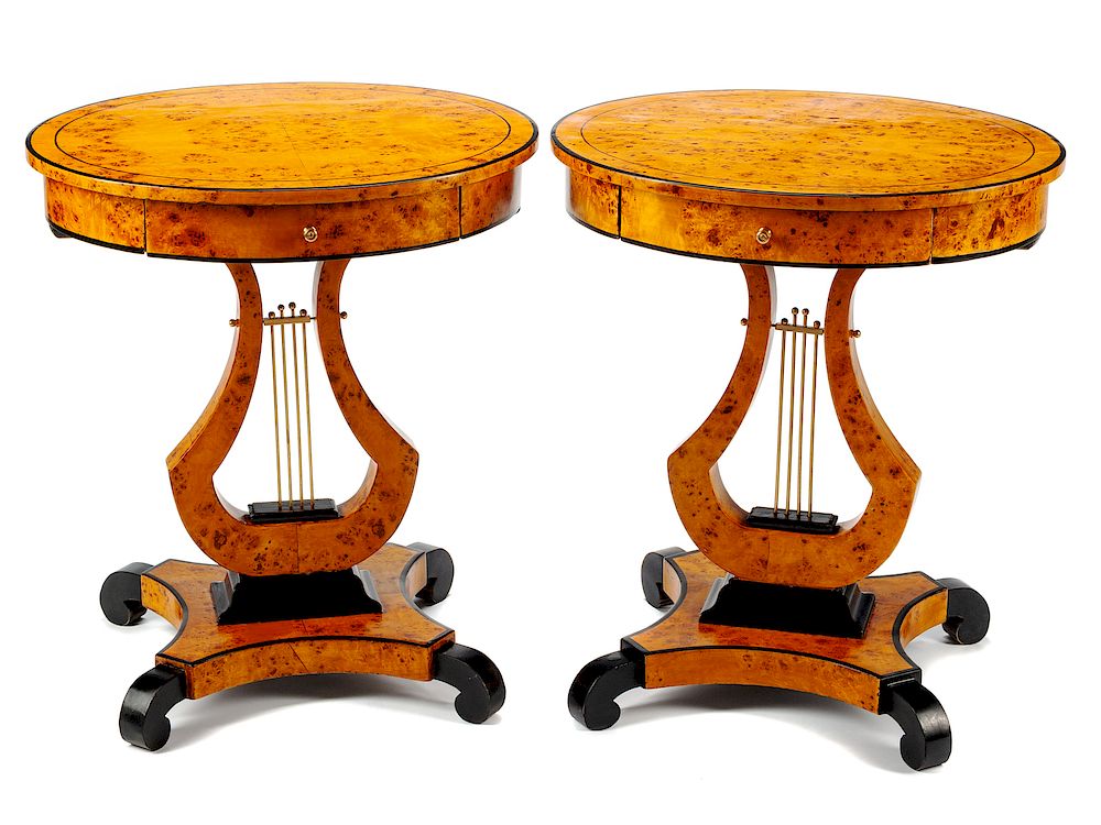 Appraisal: A Pair of Biedermeier Style Parcel Ebonized Tables A Pair