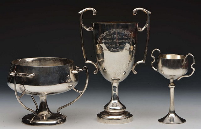 Appraisal: A CHINESE SILVER TWO HANDLED TROPHY of tapering circular form